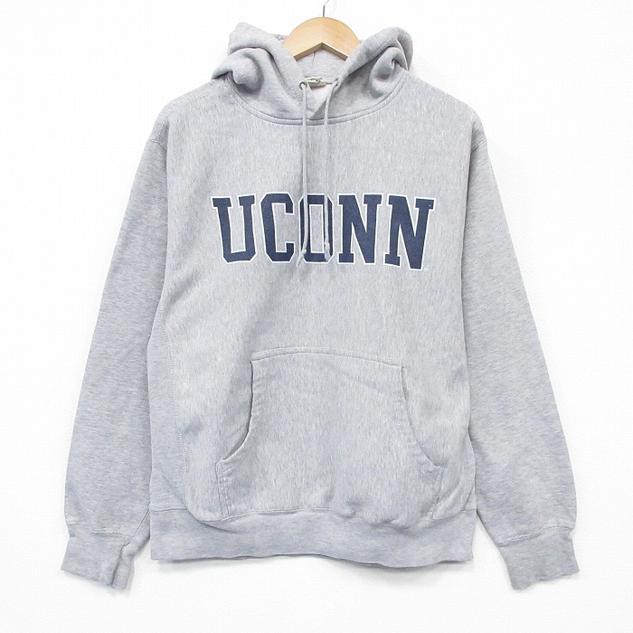 L★古着 MVスポーツ 長袖 スウェット パーカー メンズ 00年代 00s UCONN グレー 霜降り 26jan26