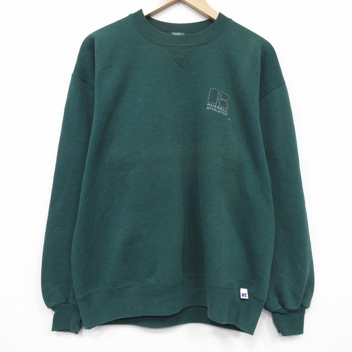 ラッセル 90s 長袖スウェット ワンポイントロゴ グリーン L | 古着