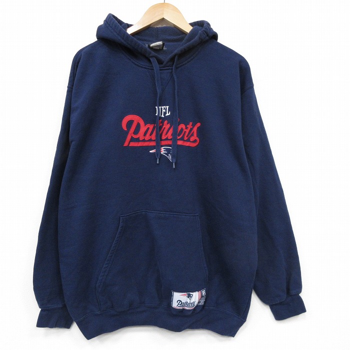 XL★古着 長袖 スウェット パーカー メンズ NFL ニューイングランドペイトリオッツ 紺 アメフト スーパーボウル 26jan26