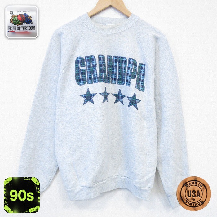 【50%OFF】フルーツオブザルーム 90s 長袖スウェット グランパ グレー L | 古着