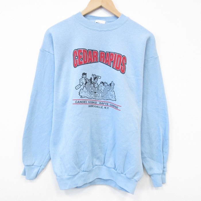 L★古着 TULTEX 長袖 スウェット メンズ 90年代 90s ラフティング クルーネック USA製 水色 26jan31
