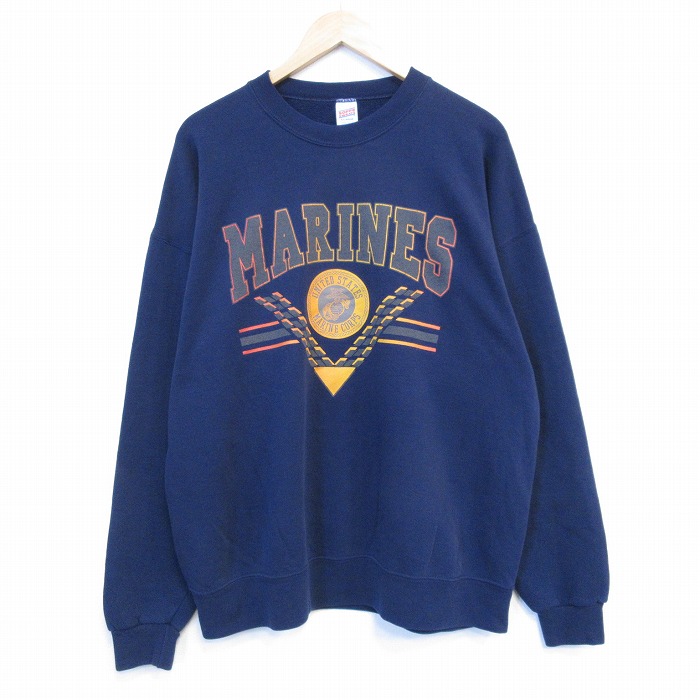 ミリタリー 90s 長袖スウェット マリーンズリフレクター ネイビー XL | 古着