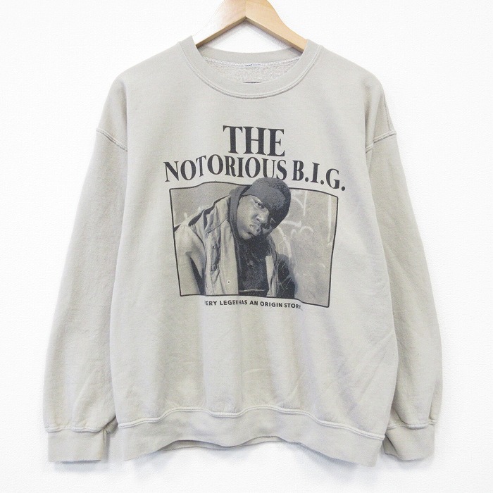 L★古着 長袖 ヒップ ホップ ラップ スウェット メンズ ノトーリアス BIG クルーネック ベージュ【spe】 26feb02