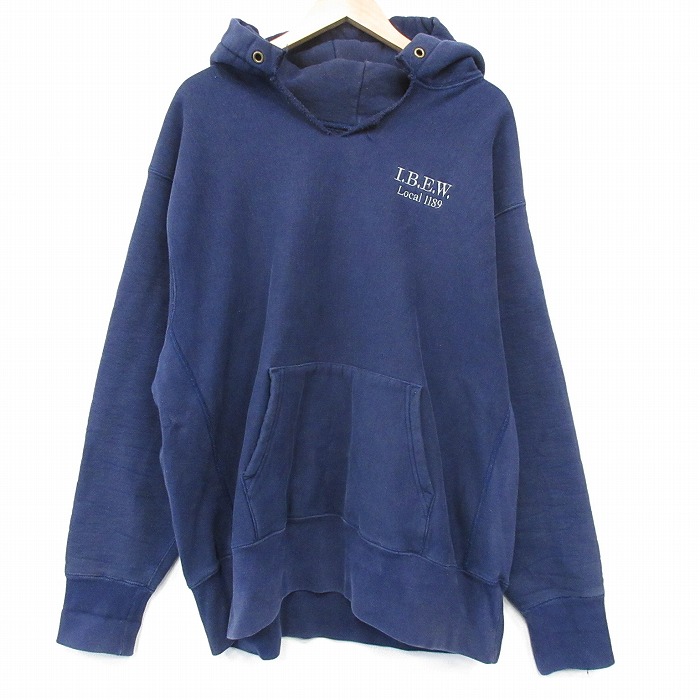 XL★古着 キャンバー 長袖 スウェット パーカー メンズ 90年代 90s IBEW 大きいサイズ USA製 紺 26feb02