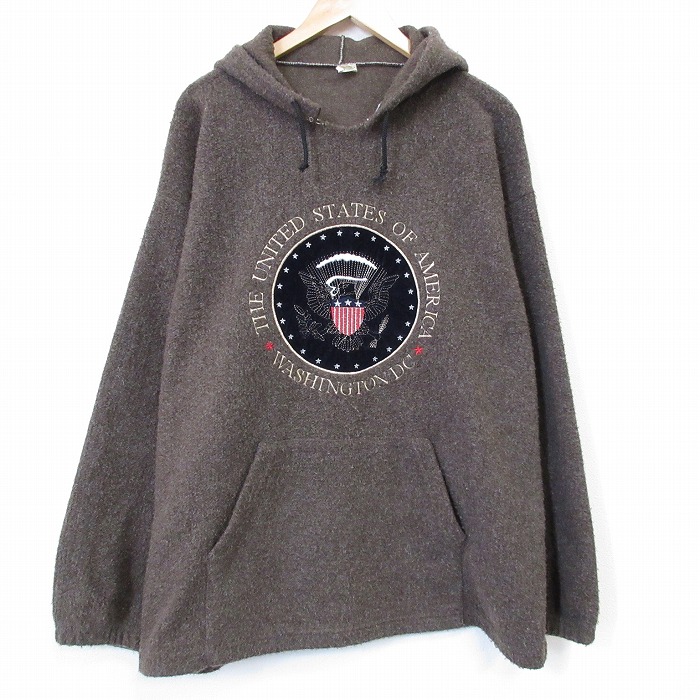 ワシントンDC 刺繍フリースパーカー ブラウン XL | 古着
