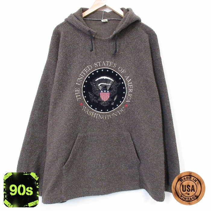 【50%OFF】ワシントンDC 刺繍フリースパーカー ブラウン XL | 古着