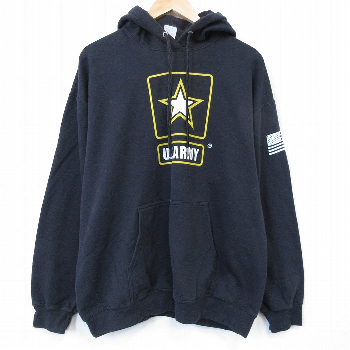 ミリタリー 長袖スウェットパーカー ARMY ブラック XL | 古着