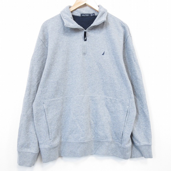 XL★古着 ノーティカ 長袖 ハーフジップ スウェット メンズ ワンポイントロゴ 薄グレー 霜降り 26feb04