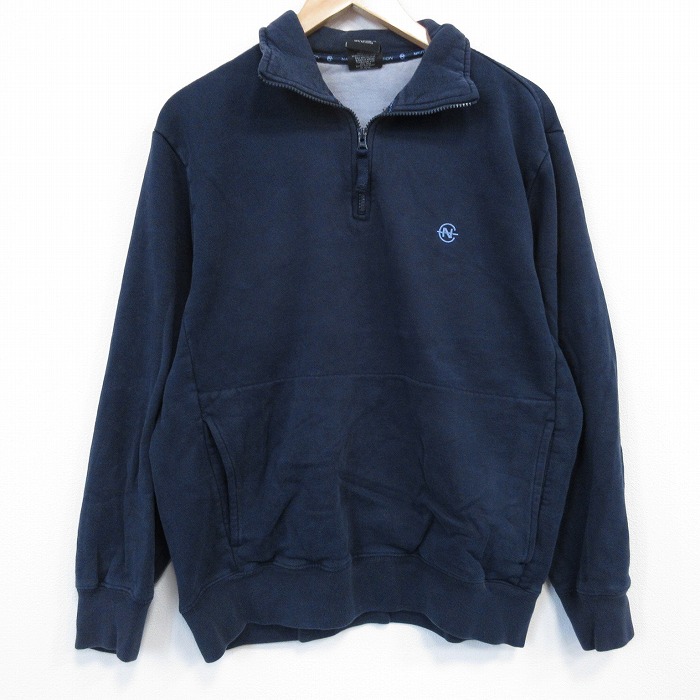 L★古着 ノーティカ 長袖 ブランド ハーフジップ スウェット メンズ ワンポイントロゴ コンペティション 薄紺 26feb04