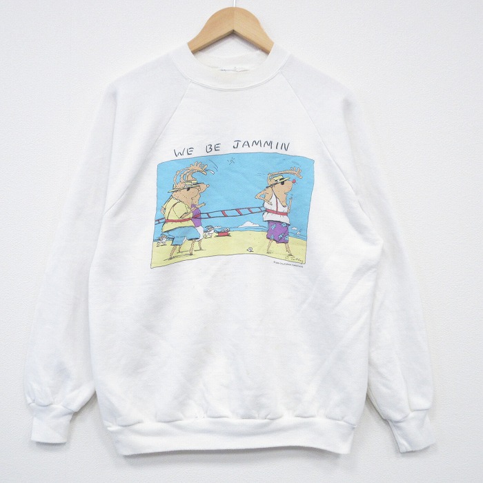 L★古着 ジャージーズ 長袖 スウェット メンズ 80年代 80s トナカイ ラグラン クルーネック USA製 白 26feb05