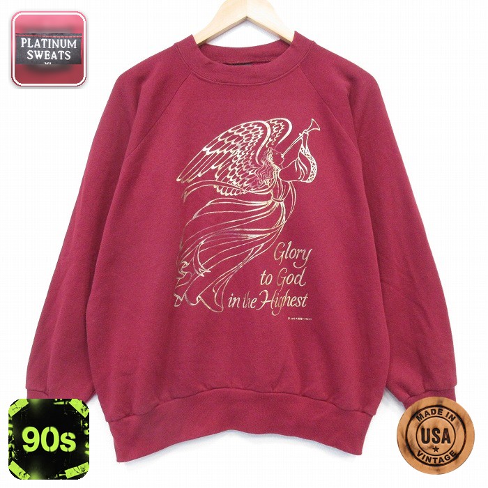 【50%OFF】90s ラグラン長袖スウェット 天使 バーガンディ XL | 古着