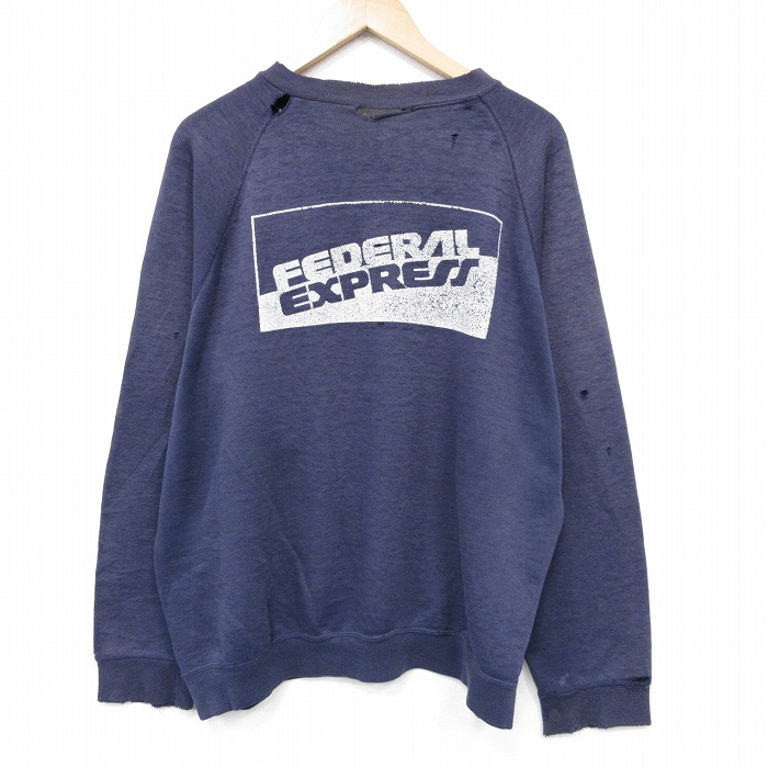 XL★古着 長袖 スウェット メンズ 80年代 80s エクスプレス ボロ ラグラン クルーネック 紺 26feb10