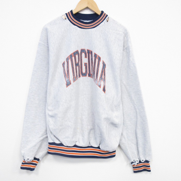 XL★古着 長袖 スウェット メンズ 90年代 90s バージニア ボロ 大きいサイズ クルーネック USA製 薄グレー 霜降り 26feb10