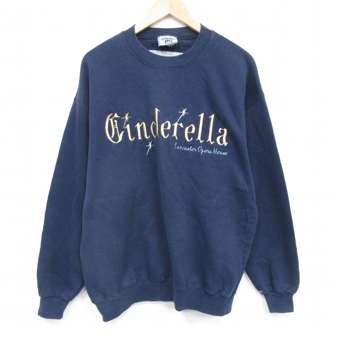 XL★古着 リー Lee 長袖 スウェット メンズ 00年代 00s シンデレラ 刺繍 クルーネック 紺 26feb10