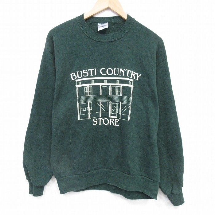 M★古着 ジャージーズ 長袖 スウェット メンズ 90年代 90s ストア クルーネック USA製 濃緑 26feb10