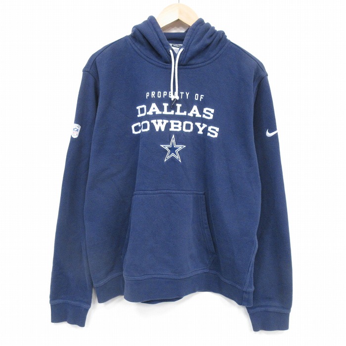 XL★古着 ナイキ NIKE 長袖 スウェット パーカー メンズ NFL ダラスカウボーイズ 刺繍 大きいサイズ 紺 アメフト スーパーボウル 26feb10
