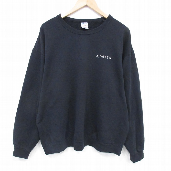 XL★古着 ジャージーズ 長袖 スウェット メンズ 00年代 00s デルタ航空 大きいサイズ クルーネック 黒 26feb14