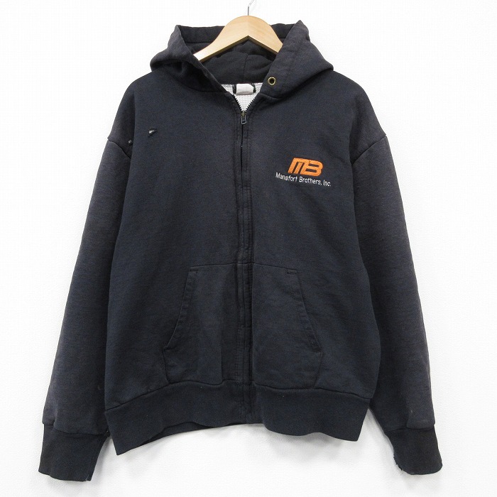 XL★古着 キャンバー 長袖 フルジップ スウェット パーカー メンズ 90年代 90s MB 大きいサイズ USA製 黒 内側サーマル【spe】 26feb17