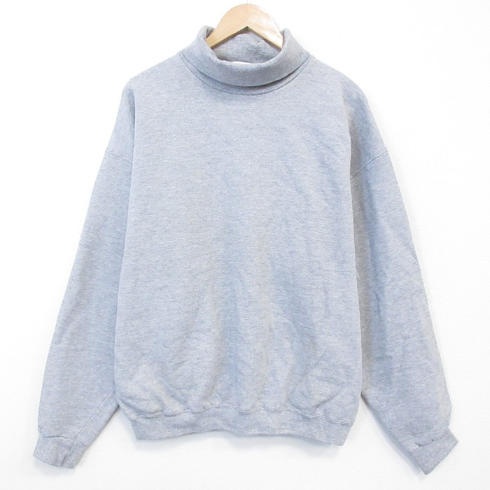 XL★古着 TULTEX 長袖 スウェット メンズ 90年代 90s 無地 タートルネック ハイネック USA製 グレー 霜降り 26feb18