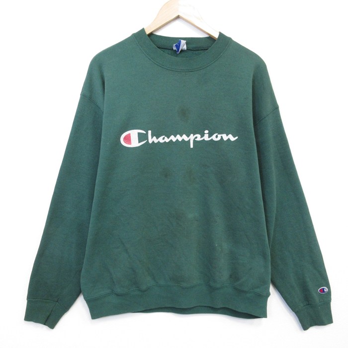 チャンピオン 90s 長袖スウェット ビッグロゴ グリーン L | 古着