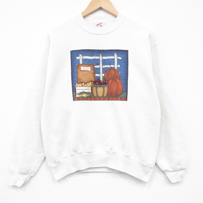 ジャージーズ 90s 長袖スウェット リンゴ ホワイト M | 古着