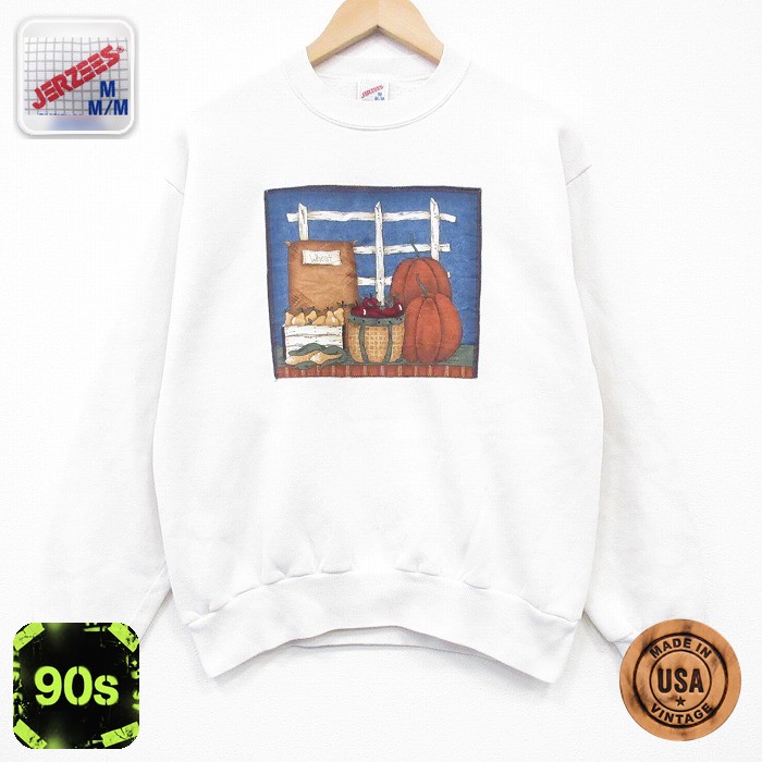 【50%OFF】ジャージーズ 90s 長袖スウェット リンゴ ホワイト M | 古着