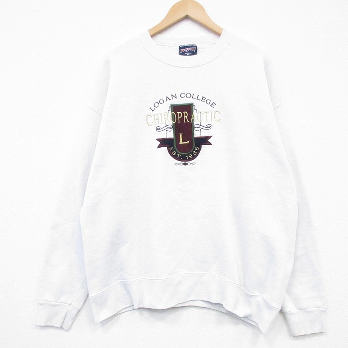 ジャンスポーツ 90s 長袖スウェット LOGAN刺繍 ホワイト XL | 古着