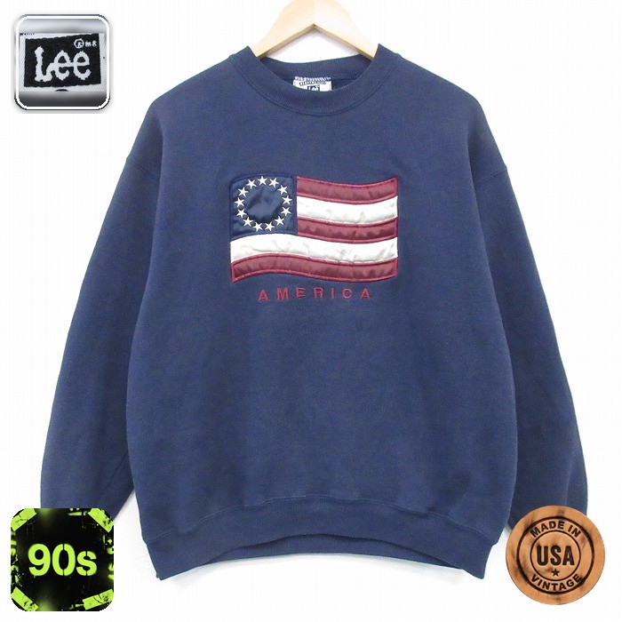 【50%OFF】リー 90s 長袖スウェット 星条旗刺繍 ネイビー L | 古着