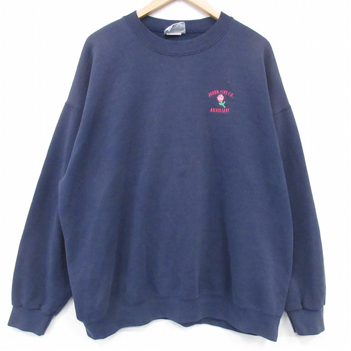 XL★古着 リー Lee 長袖 スウェット メンズ 90年代 90s バラ 大きいサイズ クルーネック USA製 紺 26feb19
