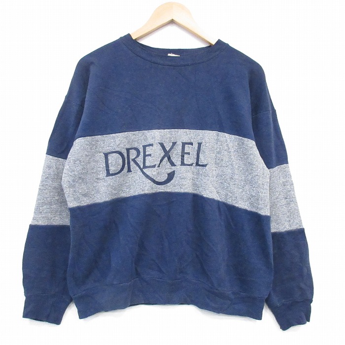 80s 長袖スウェット DREXEL ツートンカラー ネイビー L | 古着
