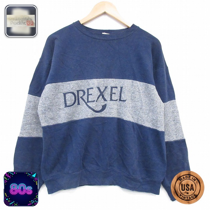 80s 長袖スウェット DREXEL ツートンカラー ネイビー L | 古着
