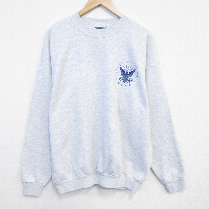 XL★古着 リー Lee 長袖 スウェット メンズ 90年代 90s ミリタリー USネイビー クルーネック USA製 薄グレー 霜降り 26feb20