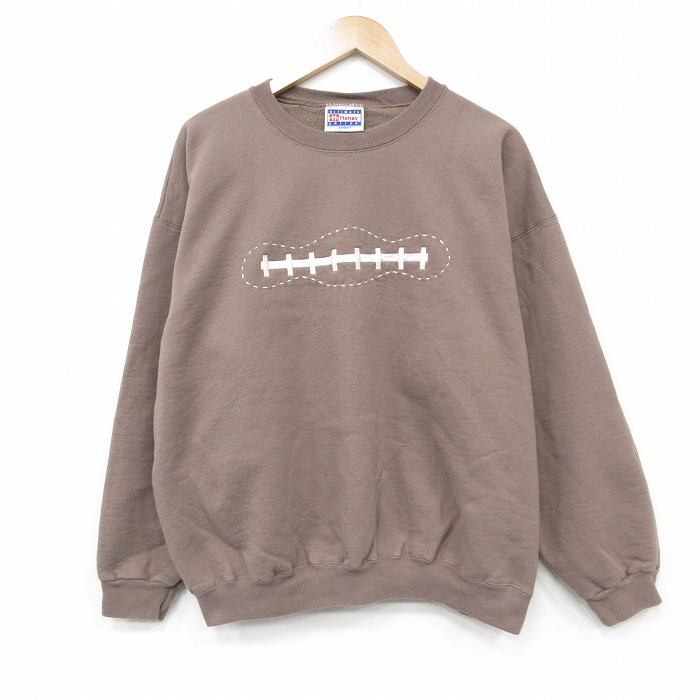 XL★古着 ヘインズ 長袖 スウェット メンズ 00年代 00s 柵 クルーネック ベージュ 26feb20