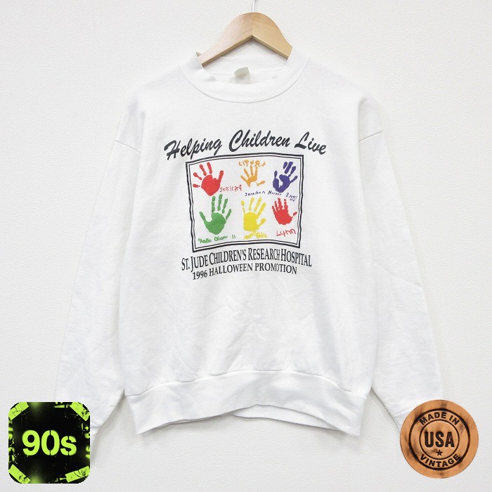 【50%OFF】90s 長袖スウェット 手形 ホワイト L | 古着