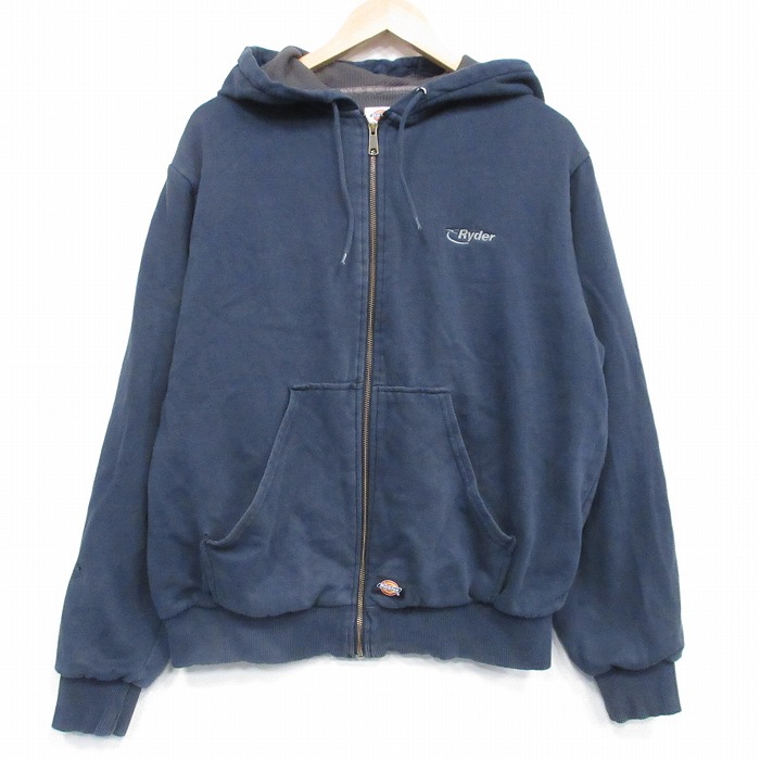 XL★古着 ディッキーズ 長袖 フルジップ スウェット パーカー メンズ Ryder 紺 内側サーマル 26feb24
