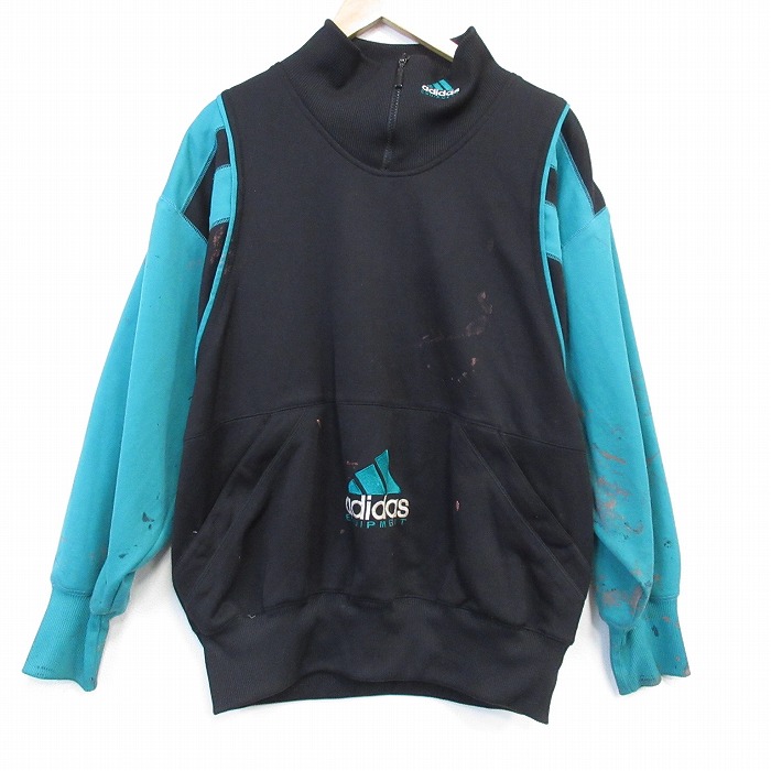 アディダス 90s 長袖ハーフジップ ビッグロゴ ブラック XL | 古着