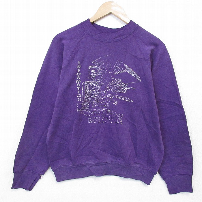 M★古着 フルーツオブザルーム 長袖 スウェット メンズ 90年代 90s インフォメーション クルーネック USA製 紫 26feb21