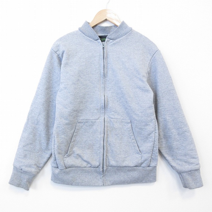 M★古着 キャンバー 長袖 フルジップ スウェット メンズ 90年代 90s 無地 USA製 薄グレー 霜降り 内側サーマル【spe】 26feb21