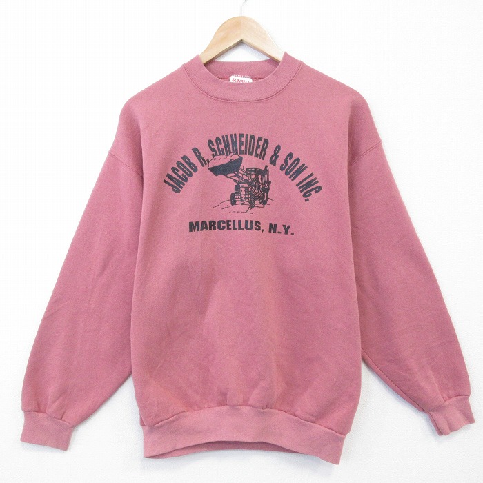 M★古着 長袖 スウェット メンズ 80年代 80s ブルドーザー クルーネック USA製 薄エンジ 26feb21