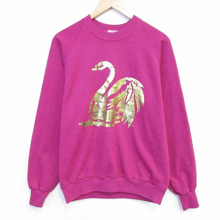 【20%OFF】80s 長袖スウェット 鳥 ピンク M | 古着