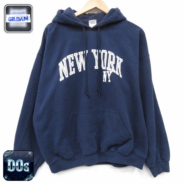 【50%OFF】00s 長袖パーカー ニューヨーク ネイビー XL | 古着