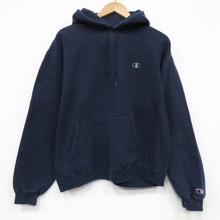 L★古着 チャンピオン champion 長袖 スウェット パーカー メンズ 00年代 00s ワンポイントロゴ 薄紺 26feb26