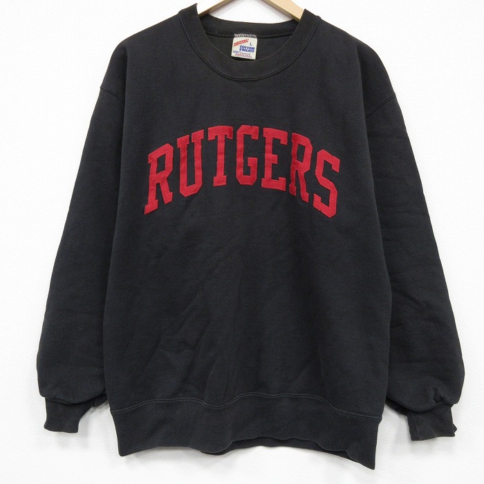 L★古着 ジャージーズ 長袖 スウェット メンズ 90年代 90s ラトガーズ クルーネック USA製 黒 26feb26