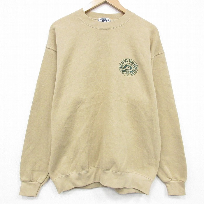 L★古着 リー Lee 長袖 スウェット メンズ 90年代 90s ギャング クルーネック USA製 薄ベージュ 26feb26