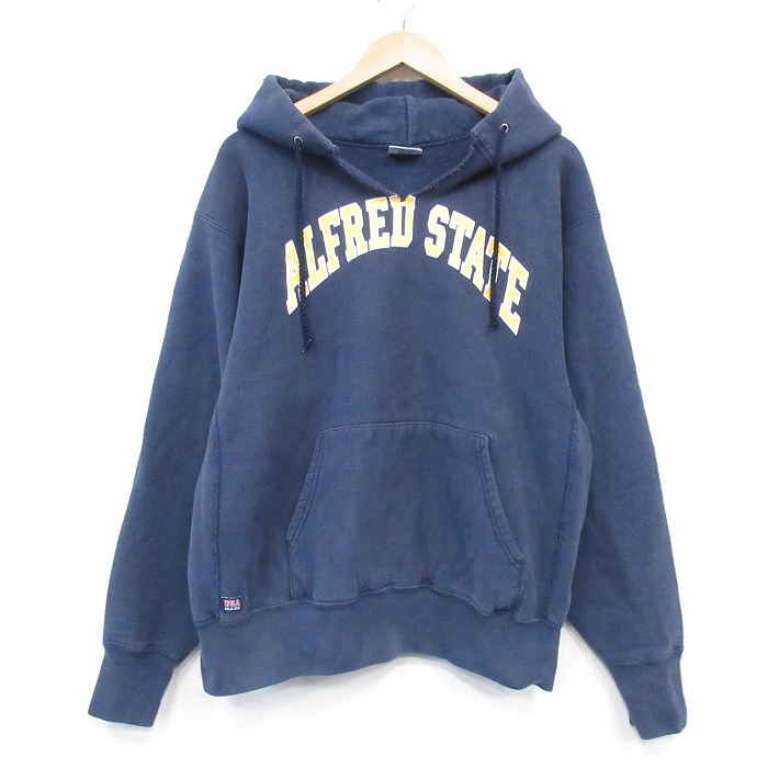 XL★古着 長袖 スウェット パーカー メンズ 90年代 90s ALFRED リバースタイプ 大きいサイズ USA製 ネイビー 26jun18