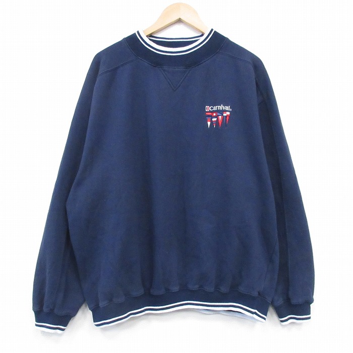 XL★古着 長袖 スウェット メンズ 00年代 00s カーニバル 大きいサイズ モックネック ハイネック ネイビー 26jun18