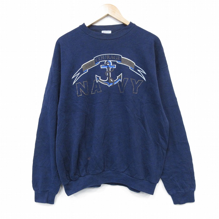 90s 長袖スウェット ミリタリー ネイビー L | 古着