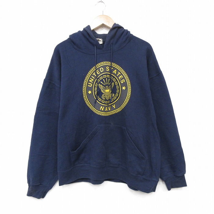 ミリタリー 90s 長袖パーカー リフレクター ネイビー XL | 古着