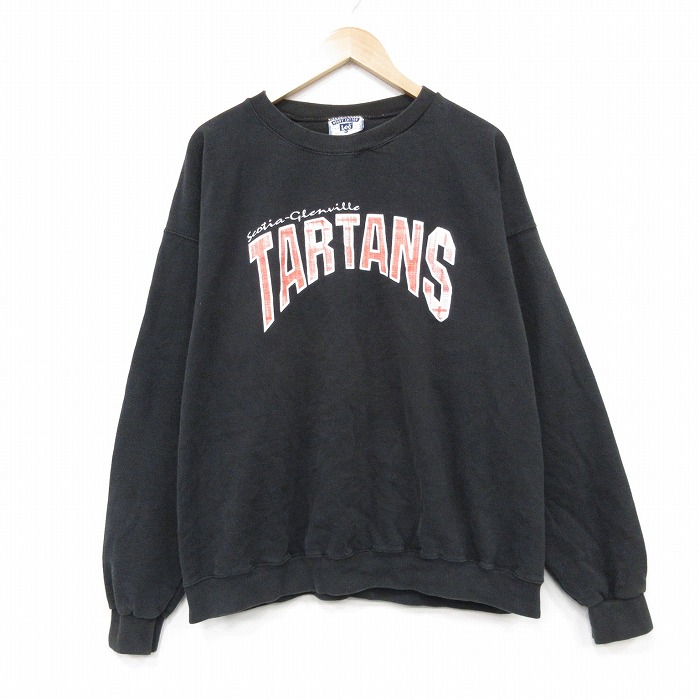 XL★古着 リー Lee 長袖 スウェット メンズ 90年代 90s TARTANS 大きいサイズ クルーネック USA製 黒 26feb27