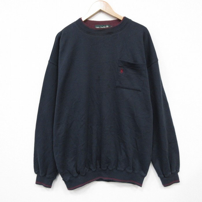 90s 長袖スウェット ワンポイントロゴ ブラック XL | 古着
